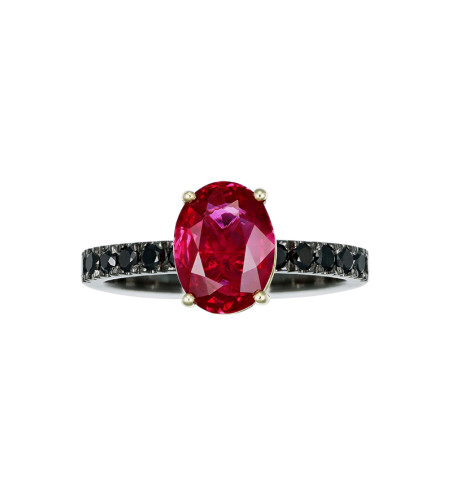 18k Gold Ruby with Black Diamonds Ring