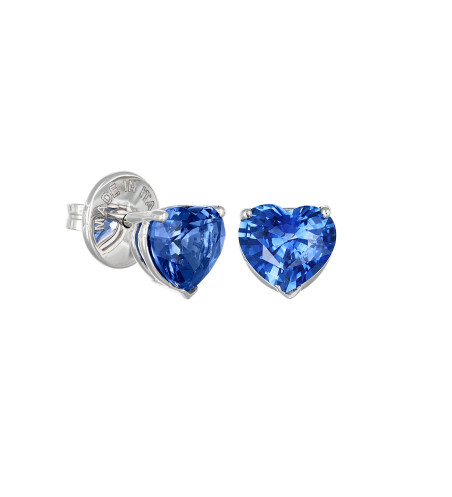 18k White Gold Blue Sapphires Heart Earrings