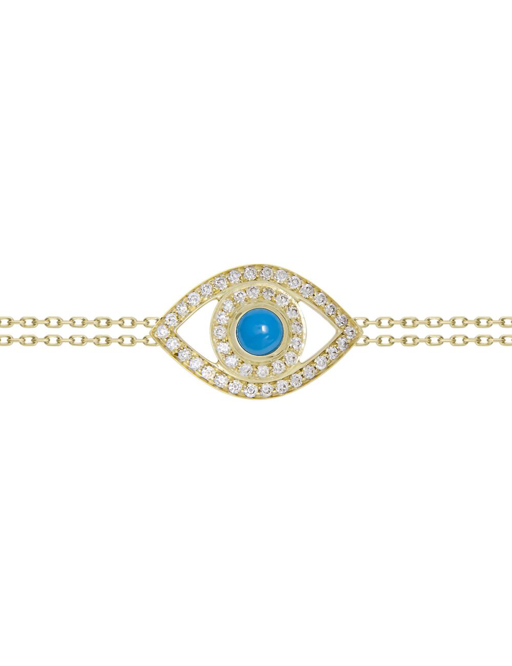 Joyería - Pulsera Mal de Ojo de Oro Amarillo de 18k con Diamantes Blancos y Turquesa - Netali Nissim | Italian Jewelry Boutique