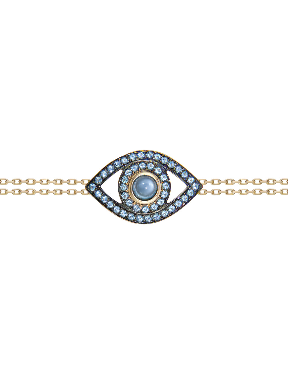 Jewerly Store - 18k Yellow Gold Blue Topaz and Quartz Evil Eye Bracelet - Netali Nissim | Italian Jewelry Boutique