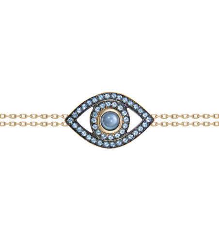 18k Yellow Gold Blue Topaz and Quartz Evil Eye Bracelet