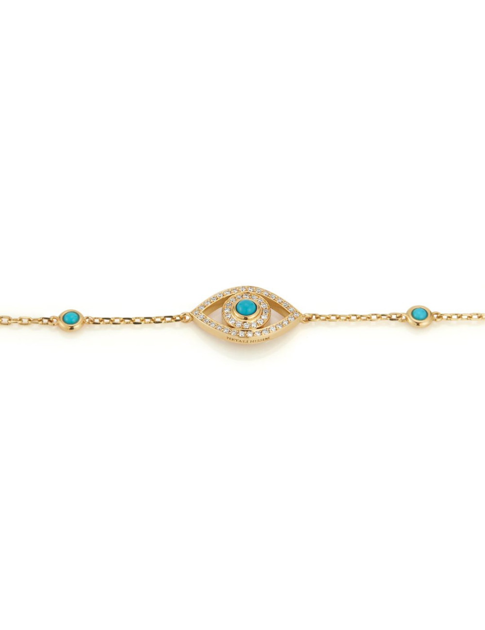 Jewerly Store - 18k Yellow Gold White Diamonds and Turquoise Evil Eye Bracelet - Netali Nissim | Italian Jewelry Boutique