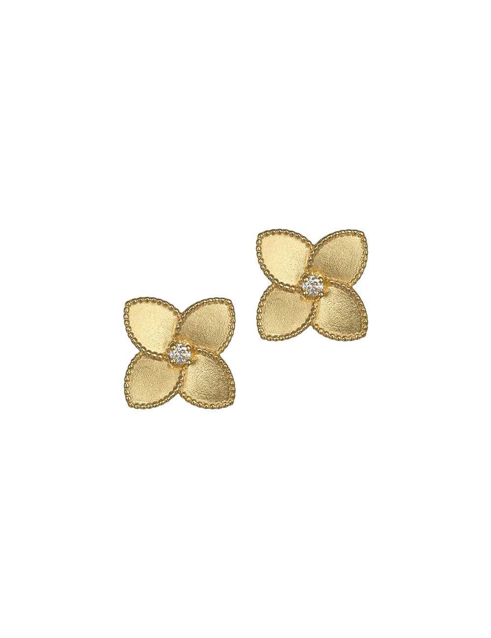 Jewerly Store - 18k Gold Flower with Diamond Stud Earrings - Lisa Colpo | Italian Jewelry Boutique