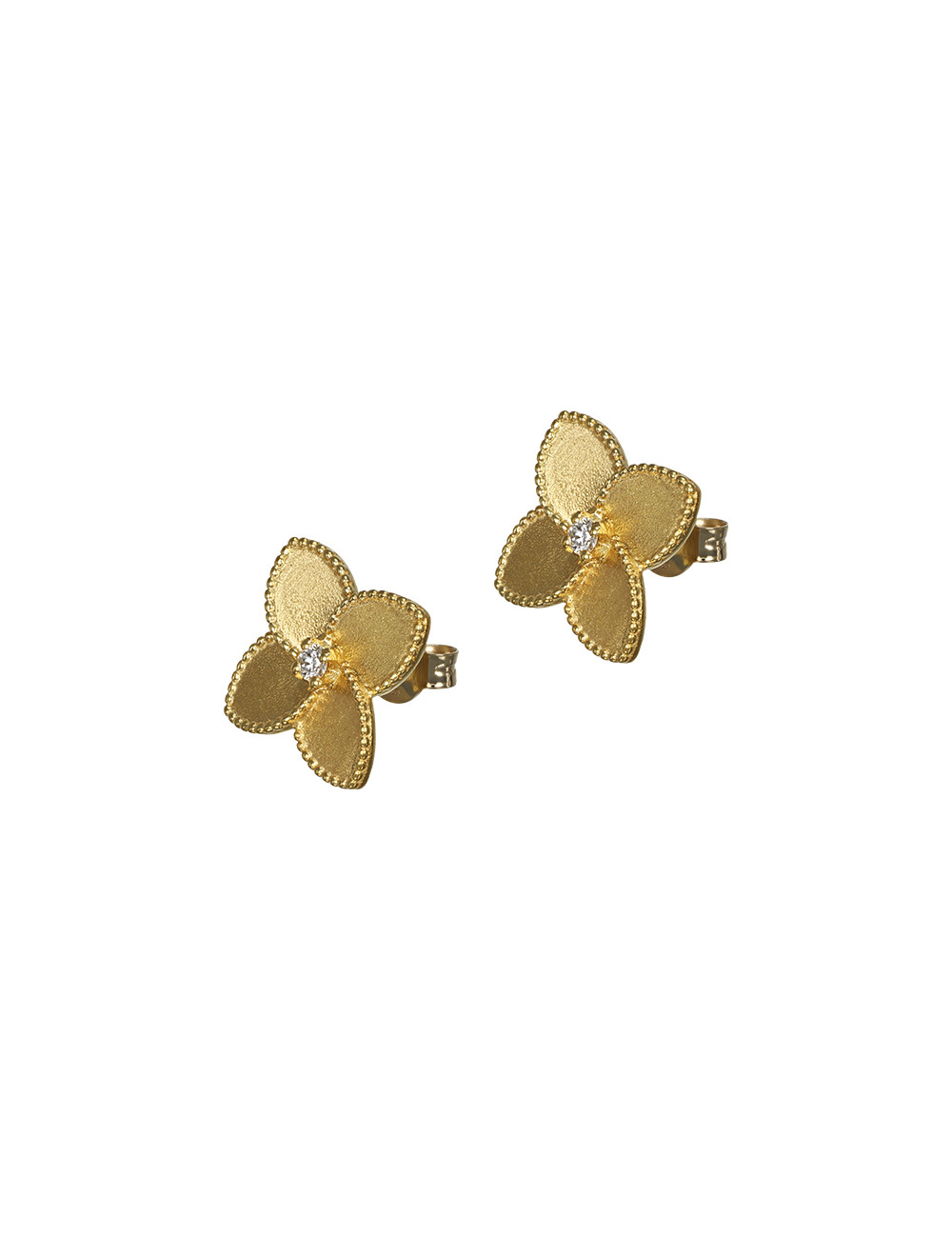 Jewerly Store - 18k Gold Flower with Diamond Stud Earrings - Lisa Colpo | Italian Jewelry Boutique