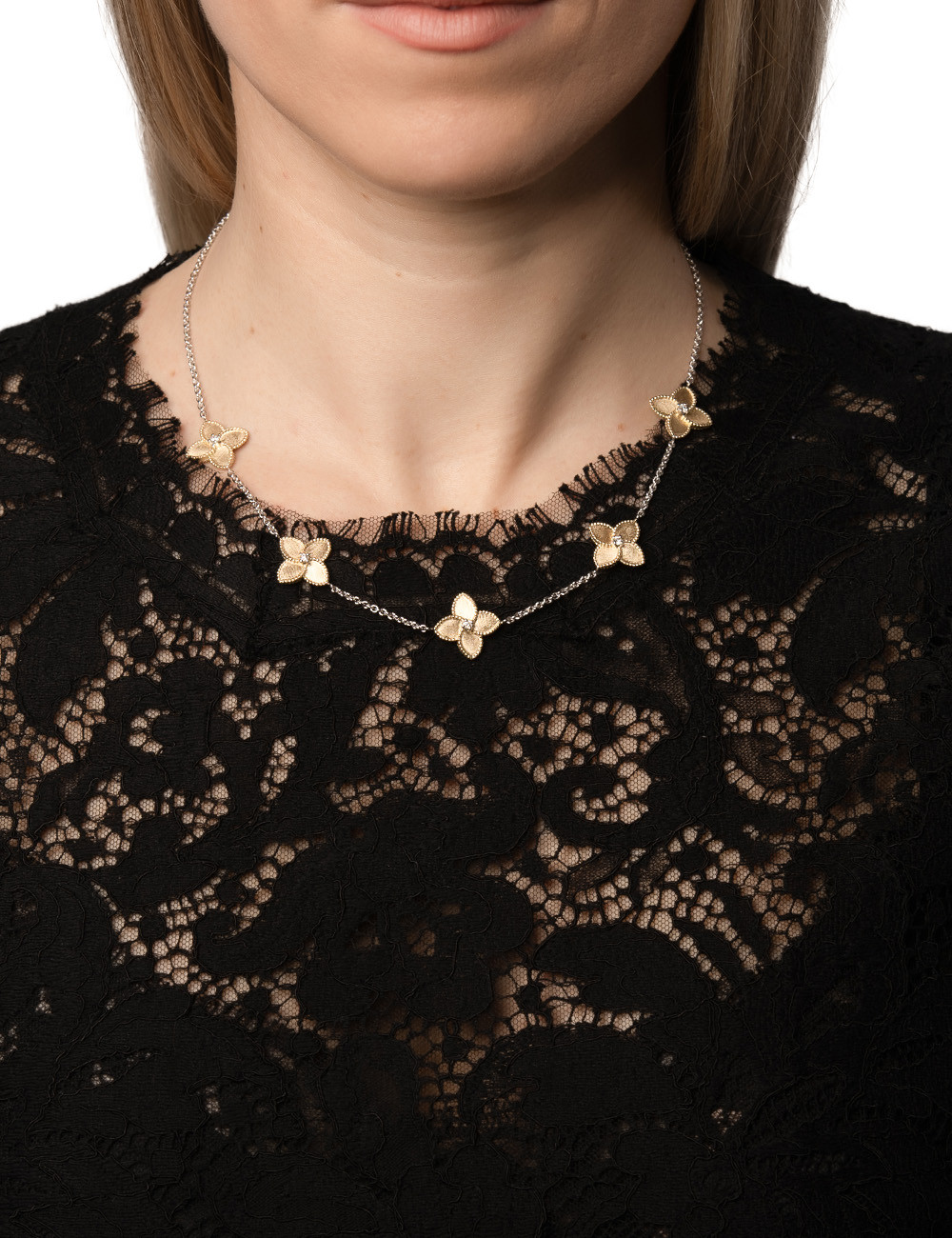 Joyería - Collar con Estación De Flores en Oro Amarillo y Blanco de 18 k - Netali Nissim | Italian Jewelry Boutique