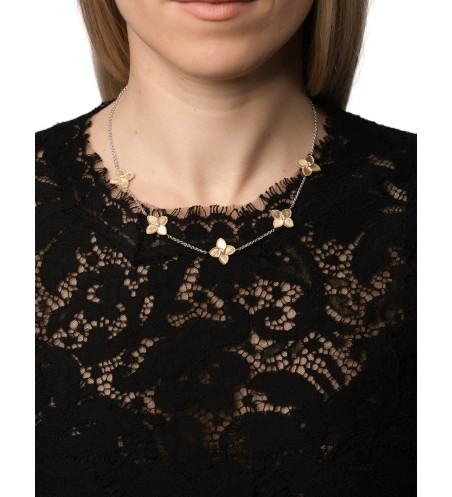 Collar Estación De Flores En Oro Amarillo Y Blanco De 18k